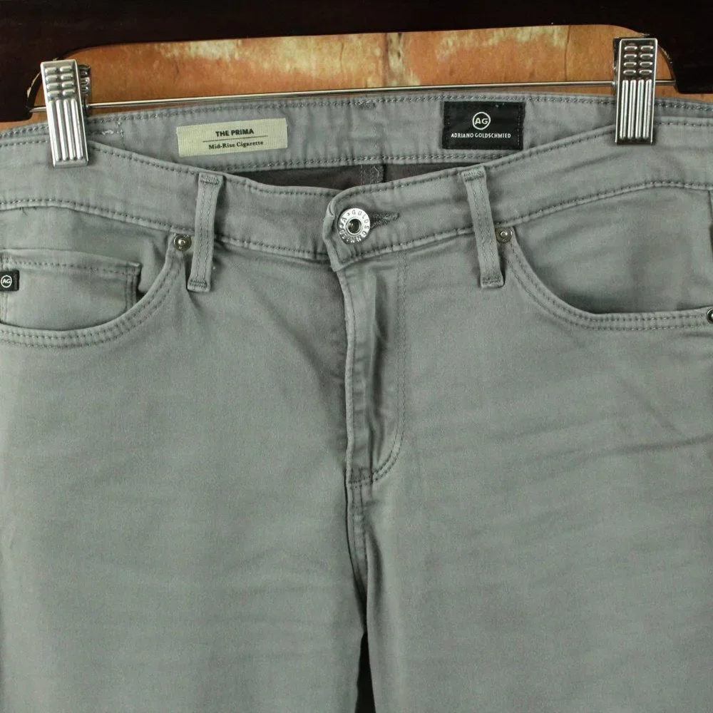 AG Jeans Prima Cigarette Skinny Womens 28R Gray Stretch Sateen $188 Designer EUC